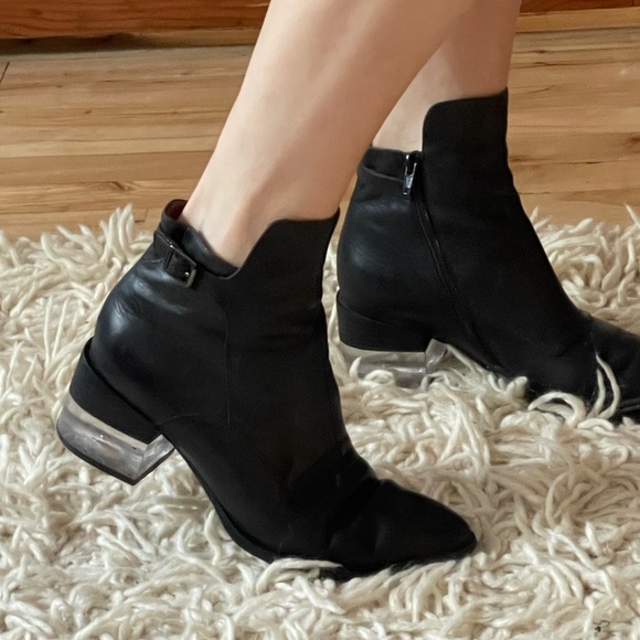 Jeffrey Campbell Black Genuine Leather Ankle Boot with Clear Heel - Picture 11 of 11